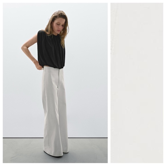 NWT. Massimo Dutti Studio Off White Wide-Leg Trousers. Size 2 4 8.